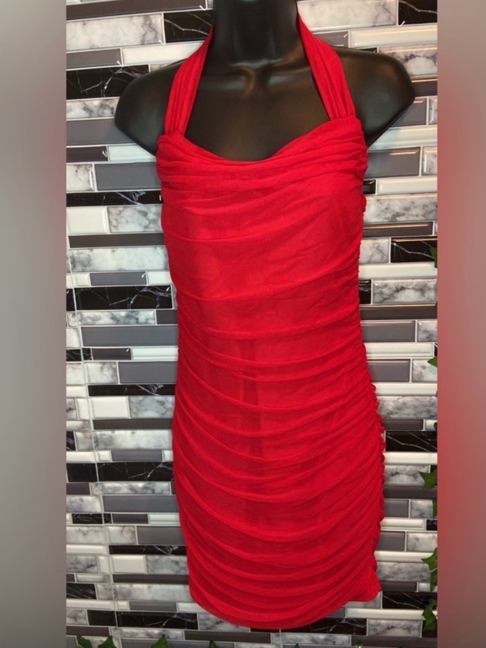 DAAWENXI - red chiffon halter mini dress M